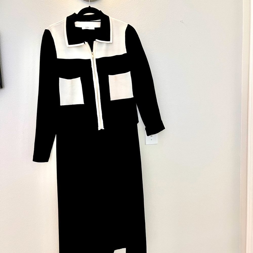 Zara 2 piece knit sleeveless dress dress w sweater N top L 10-12 black white